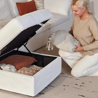 Modular Cloud Sofa, 110.2" Cloud Sectional Couches with Deep Seat, L-Shape 3-Seat Couch with Ottoman for Living Room, Modern Comfy Couch with Washable Cover, Wide Armrest (White,3 Ottomans)