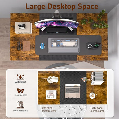 55inch Computer Desk with Deeper Carbon Fiber Desktop, Gaming Office Desk with Sturdy Metal Frame,Home Office Desk for Gaming, Working, Studying, Rustic Brown