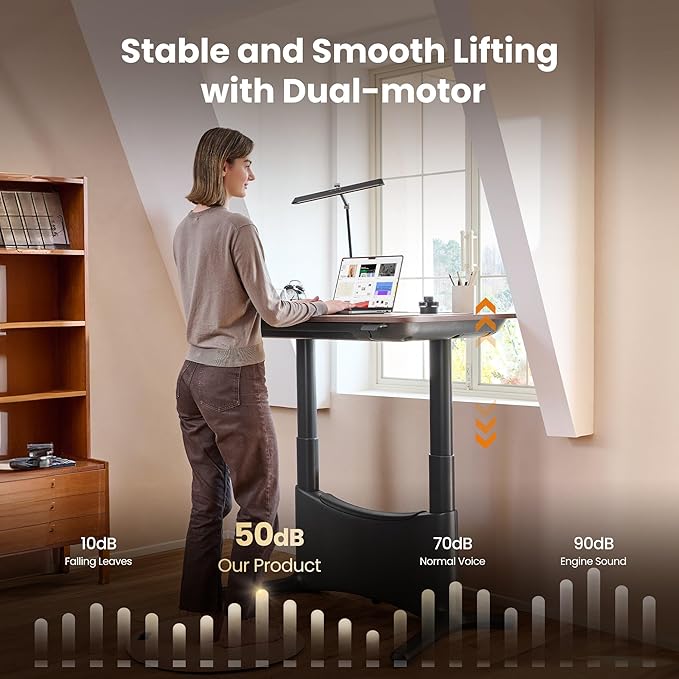 COLAMY Electric Standing Desk, Whole-Piece Gaming Desk with Dual Motors, Ergonomic Footrest, Drawers for Storage, Adjustable Height Sit-Stand Desk for Home Office (Veneer Desktop, Black Oak + Black)