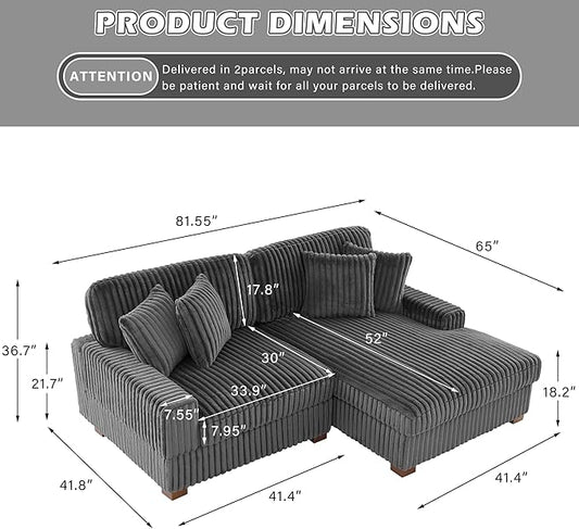 Cloud Sectional Couch with L-Shape Chaise, Modern Modular Sofa with Deep Seat, Upholstered Couches for Living Room Bedroom, Grey