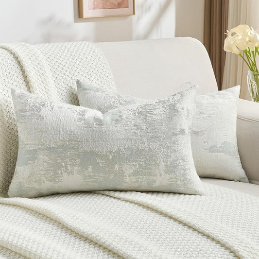 FUTEI Light Blue White Decorative Throw Pillow Covers 12x20 Inch Set of 2,Soft Faux Cashmere Jacquard - Textured & Cozy Pillow Case,Modern Home Decor for Couch Bed Living Room