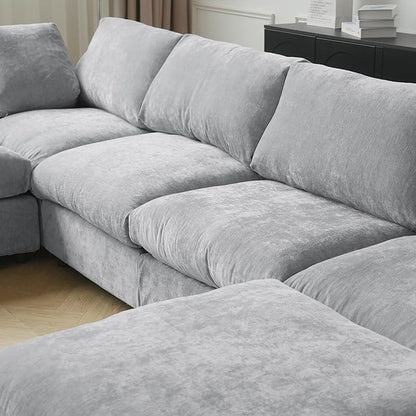 WJShome Cloud Couch Modular Sectional Sofa,67" L Shaped Couch, Convertible Wide Seater, 2 Seater+Ottoman for Living Room Set,Covers Washable&Replaceable,Gray