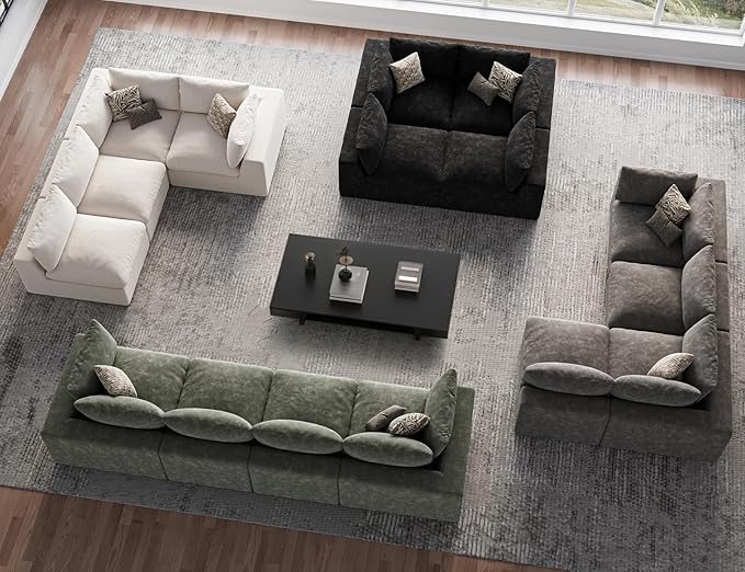 120" Cloud Sectional Couch | Oversize Boneless Couches for Living Room | 4 Seater Modern L-Shape Sofa | Grey