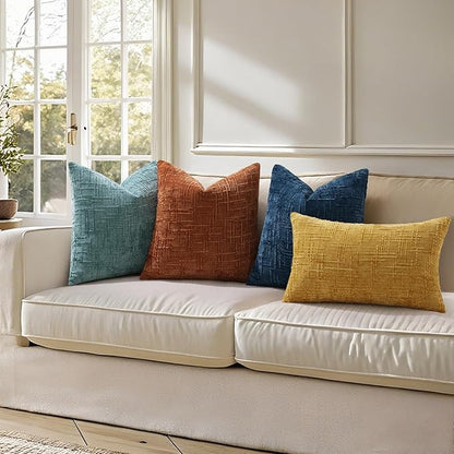 decorUhome Teal Chenille Throw Pillow Covers 24x24 Set of 2 Thick Textured Slubby Couch Pillow Covers Farmhouse Accent Modern Neutral Decorative Pillow Cases for Bed Sofa Living Room
