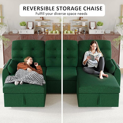Ucloveria Sleeper Sofa Bed, 86" Convertible Sectional Sofa Couches for Living Room, Pull Out Couch Bed with Reversible Storage Chaise | USB Ports | Side Pockets | Removable Backrest