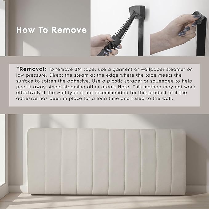 Nestl Upholstered Twin Headboard - Easy Assemble Channel Stitched Headboard Twin Size - Wall Mounted Headboards with 3D Soundproof Wall Panels Peel & Stick Floating Headboards, Linen