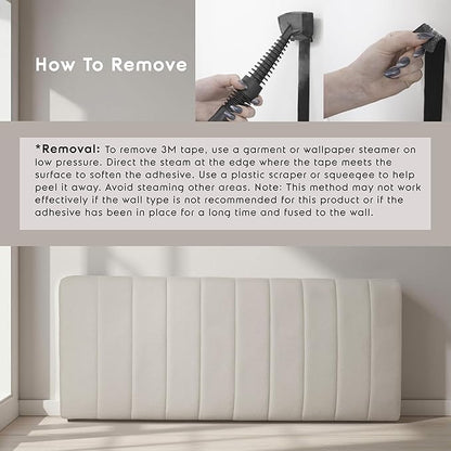Nestl Upholstered Full Headboard - Easy Assemble Channel Stitched Headboard Full Size - Wall Mounted Headboards with 3D Soundproof Wall Panels Peel & Stick Floating Headboards, Linen