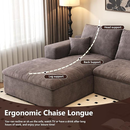 107'' L-Shaped Modern Modular Sectional Cloud Couch, 4-Seat Chenille Deep-Seat Sofa with Pillow for Living Room, Bedroom, Apartment, Camel