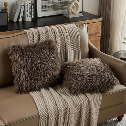 FUTEI Dark Coffee Decorative Throw Pillow Covers 18x18 Inch Set of 2,Soft Cozy Faux Fine Wool Textured Cushion Case,Modern Home Luxury Decor for Couch Bed Living Room