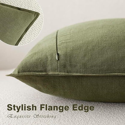 Foindtower Pack of 2, Decorative Linen Soild Throw Pillow Covers Soft Accent Cushion Case Boho Farmhouse Pillowcase for Chair Couch Sofa Bedroom Living Room Home Decor 22 x 22 Inch Olive Green