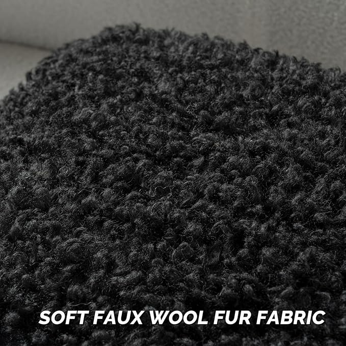 FUTEI Black Decorative Throw Pillow Covers 26x26 Inch Set of 2,Soft Fluffy Faux Wool Fur Boucle Textured Euro Pillow Shams,Modern Home Decor for Couch Bed Living Room Office