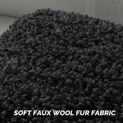 FUTEI Black Decorative Throw Pillow Covers 26x26 Inch Set of 2,Soft Fluffy Faux Wool Fur Boucle Textured Euro Pillow Shams,Modern Home Decor for Couch Bed Living Room Office