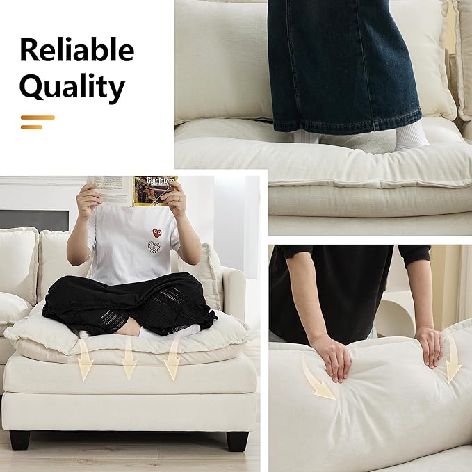 147'' Sectional Cloud Deep Seat Couch, Oversized Chenille U Shaped Sectional Sofa for Living Room Set, Comfy Upholstered Modular Sectional Sofa Couch with 2 Movable Ottoman, Beige