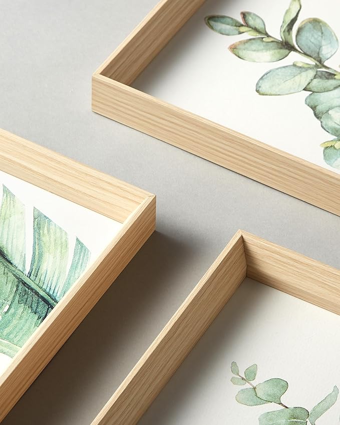 Framed Wall Art,Minimalist Botanical Canvas Wall Art for Living Room,12x16in Plant Wood High-Framed Design Flower Green Eucalyptus Leaf Artworks Prints Poster for Bathroom,Bedroom Set of 3