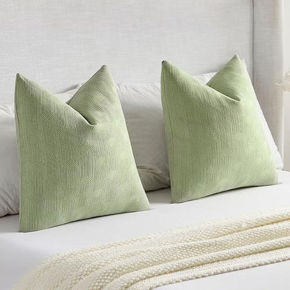 FUTEI Sage Green Chenille Decorative Throw Pillow Covers 16x16 Inch Set of 2,Soft Cozy Striped Geometric Patterns Cushion Case,Modern Home Decor for Couch Bed Living Room