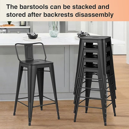 HAOBO Home Metal Bar Stools Set of 2 Low Back Counter Height Barstools 30" Industrial Barstool Patio Stool Metal Kitchen Stools Bar Chairs for Indoor Outdoor