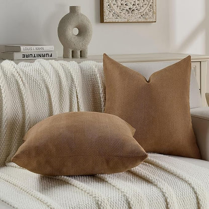FUTEI Rust Chenille Throw Pillow Covers 26x26 Inch Set of 2,Soft Wide Chevron Textured Euro Pillow Shams,Farmhouse Home Decor for Couch Bed Living Room