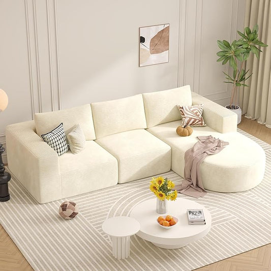 Modular Sectional Sofa with L-Shape Chaise,Cloud Sectional Modern Sleeper Couch with Deep Seat,Sponge Compression Sofas No Assembly Required(Beige-Corduroy Fabric) 1PCS