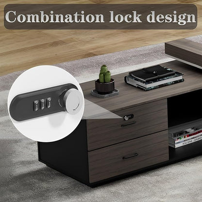 Modern Large Desk, Modern L-shaped Desk With Side Cabinets, Executive Desk With Combination Lock Drawer, Business Furniture Desk With Simple Cable Management (chair Not Included)(63x29.5x86.6inch)