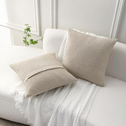 FUTEI Pack of 2 Beige Decorative Throw Pillow Covers 26x26 Inch Soft Cozy Solid Boucle Textured Euro Pillow Shams,Modern Home Decor for Couch Bed Living Room