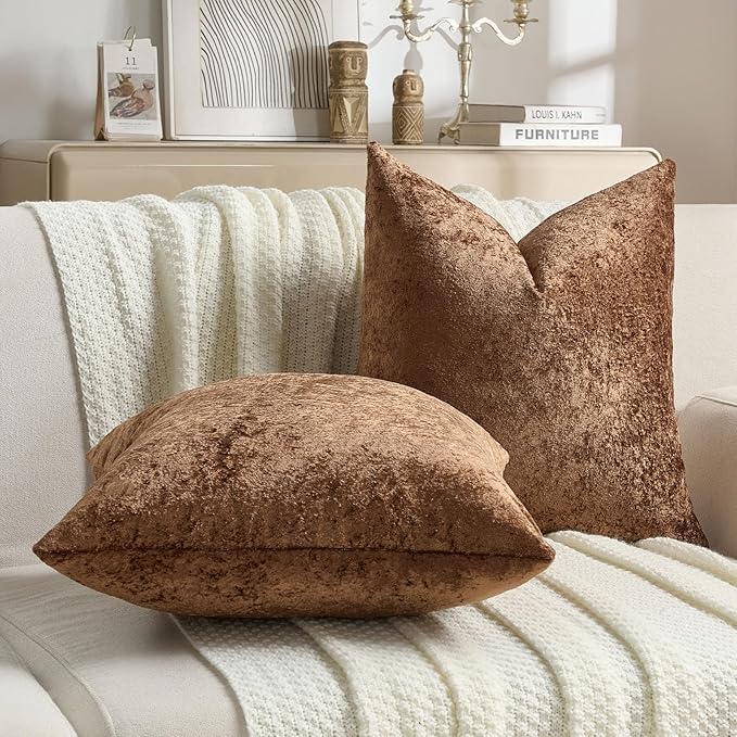FUTEI Dark Brown Flannel Throw Pillow Covers 20x20 Inch Set of 2,Soft Dimensional Textured Cushion Cases,Modern Home Decor for Couch Living Room