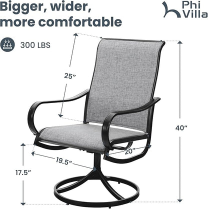 PHI VILLA Patio Swivel Dining Chairs Set of 2, Outdoor Chair with Textilene Mesh Fabric & Black Metal Frame for All Weather Outdoor Lawn Garden Poolside (Gray)