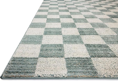 Loloi Chris Loves Julia Calvin Collection CLV-01 Blue/Ivory 2'-3" x 3'-10" Accent Rug Checkered Neutral Soft Living Room Bedroom Carpet