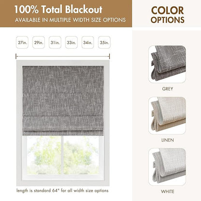 Madison Park Cordless Roman Shades, Total Blackout Window Blind Privacy Window Shades, Thermal Insulated Cordless Window Treatment for Bedroom, Living Room, Quincy, Single Panel 27" W X 64" H Grey