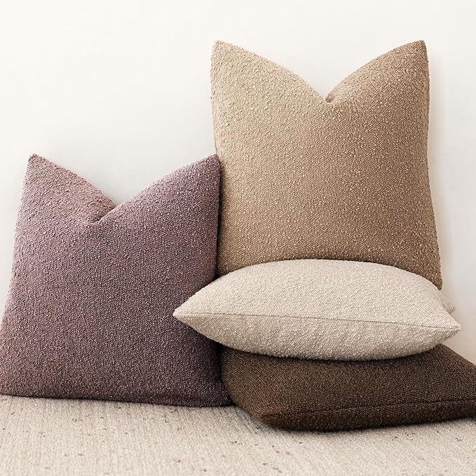 Foindtower Pack of 2 Textured Boucle Throw Pillow Covers Accent Solid Pillow Cases Cozy Soft Decorative Couch Cushion Case for Chair Sofa Bedroom Living Room Home Decor 18x18 Inch Dark Purple