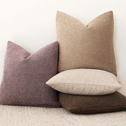 Foindtower Pack of 2 Textured Boucle Throw Pillow Covers Accent Solid Decorative Pillow Cases Cozy Woven Couch Cushion Case for Chair Sofa Bedroom Living Room Home Decor 20x20 Inch Dark Purple