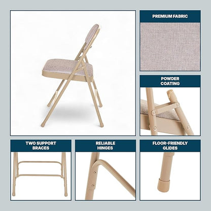 OEF Furnishings OEF2200 Series Heavy-Duty Premium Fabric Padded Upholstery Double-Hinged Folding Chairs (4-Pack, French Beige)