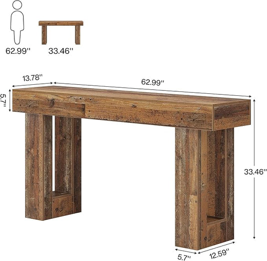 Tribesigns 63-Inch Long Console Table, Wooden Rectangular Sofa Table Behind The Couch, Farmhouse Entryway Table for Entrance, Hallway, Living Room (Mix Brown)