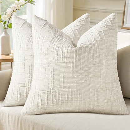 decorUhome Christmas Cream White Chenille Throw Pillow Covers 24x24 Set of 2 Thick Textured Slubby Couch Pillow Covers Farmhouse Accent Modern Neutral Decorative Pillow Cases for Bed Sofa Living Room