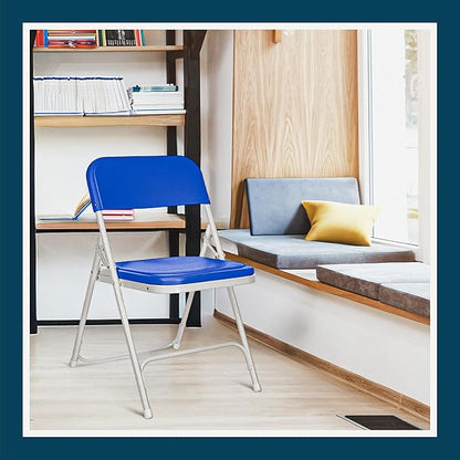 OEF Furnishings OEF800 Series Premium Heavy-Duty Plastic Folding Chairs, Lightweight, Durable Seating for Indoor and Outdoor Use, 500 lb Capacity (4-Pack, Blue Plastic with Gray Frame)