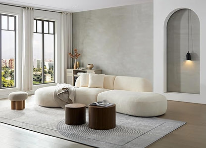 135.4" Oversized Curved Sofa Couch Modern 6-Seat Round Boucle Sectional Sofa Couch with Chaise & Pillows for Living Room Apartment Furniture,No Assembly Needed (Beige+Left-Facing)