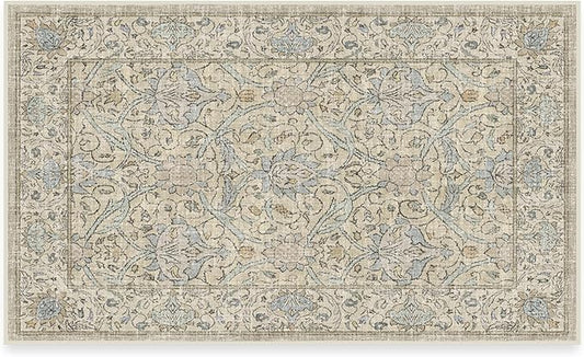 RUGGABLE x Morris & Co Washable Area Rug – Montreal Natural Blue 3x5, Stain-Resistant, Non-Slip – Small Machine Washable Rugs for Living Room, Bedroom, Hallway, Entryway & Office–with Cushioned Pad