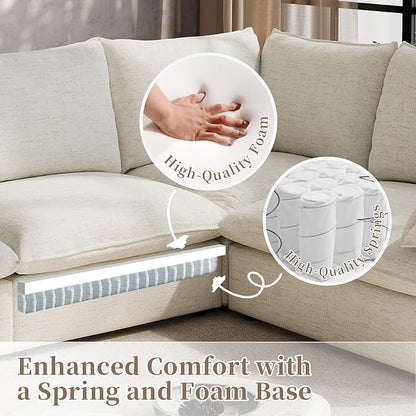 Waterproof Cloud Sectional Couches,High Backrest Down Filled Sofa for Living Room,94.5" Modular Sofas L-Shaped with Ottoman,Detachable Couch Covers,Cream White