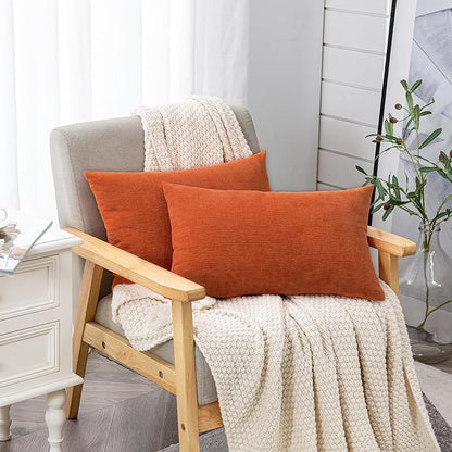 GAWAMAY Lumbar Pillow Decorative Rectangle Throw Pillow Covers 12"x20" Inch Set of 2, Super Soft Chenille Pillowcase for Living Room Bedroom Sofa Couch Cushion Cover Burnt Orange 30x50cm (ONLY COVERS)