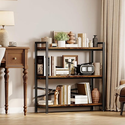 Book Shelf, 3 Tier Bookshelf 31.49" Width, Book Shelf Storage and Organization, Wooden and Metal Industrial Bookcase, Large Book Shelves for Home Living Room Bedroom Office Storage(Vintage)