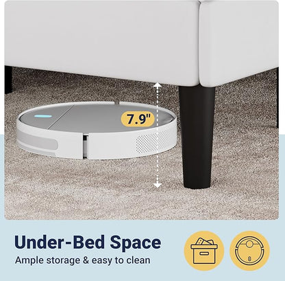 Allewie Full Size Velvet Upholstered Bed Frame with Adjustable Headboard, Diamond Tufted Design, Wood Slat Support, Noise-Free EVA Strip, Easy Assembly, White
