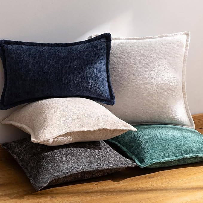 Navy Blue Decorative Throw Pillow Covers 26x26 Inch Set of 2 Cozy Soild Chenille Cushion Cases Soft Textured Square Couch Pillows Cover Boho Accent Farmhouse Pillowcases for Sofa Bed