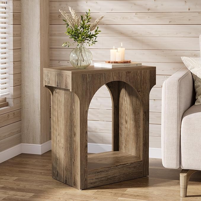 Tribesigns Wood End Table Set of 2, Side Table with Storage Space for Living Room, Narrow Nightstand for Bedroom, Gray