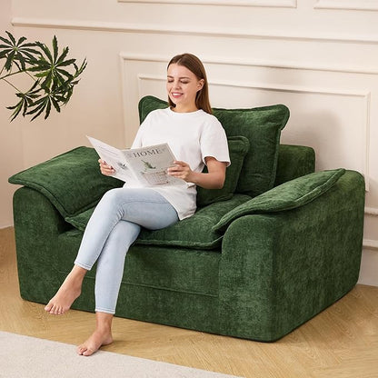Hobestluk Cloud Single Sofa Memory Foam Couch with Deep Seat L Shaped Sofa with Removable Cover Large Couch for Living Room (Green, Single Sofa)