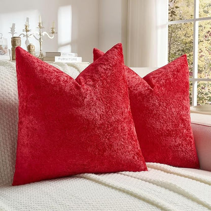FUTEI Christmas Red Flannel Throw Pillow Covers 22x22 Inch Set of 2,Soft Dimensional TextuChristmas Red Cushion Cases,Modern Home Decor for Couch Living Room