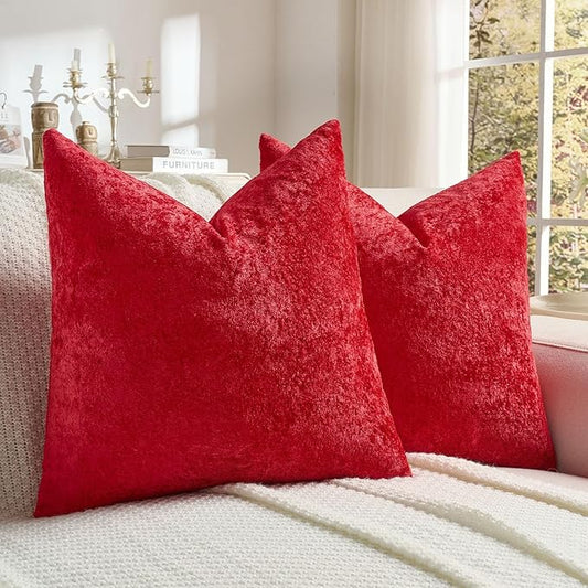 FUTEI Christmas Red Flannel Throw Pillow Covers 24x24 Inch Set of 2,Soft Dimensional TextuChristmas Red European Cushion Cases,Modern Home Decor for Couch Living Room