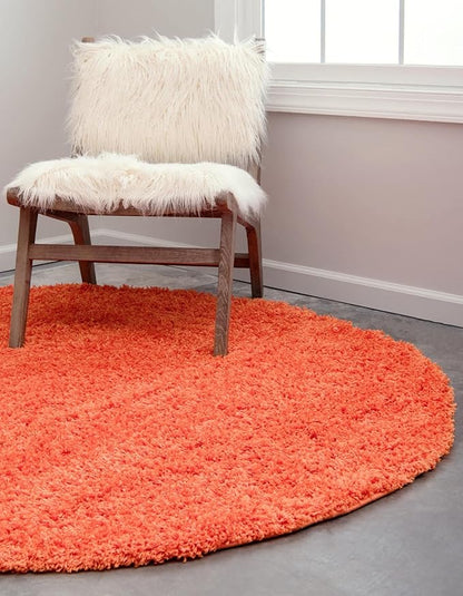 Unique Loom Solid Shag Collection Area Rug (7' 1" Round, Tiger Orange)