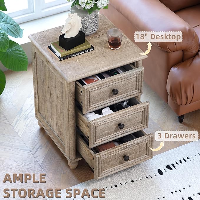 Farmhouse Dressers & Night Stand Set of 4, Wood 54" Wide 6 Drawer Dresser & 35" Tall Chest of Drawers, 18" Roman Column Nightstand Set of 2, Bedroom Furniture Dresser Sets for Home Living Room Hallway