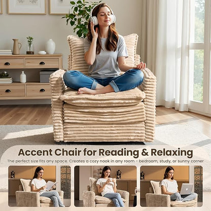 130" Modular Sofa with Swivel Chair & Ottoman, Modern Cloud Sectional Couch Plush Corduroy 5 Seater Deep Seat Sofas Set & Accent Armchair for Living Room, Beige