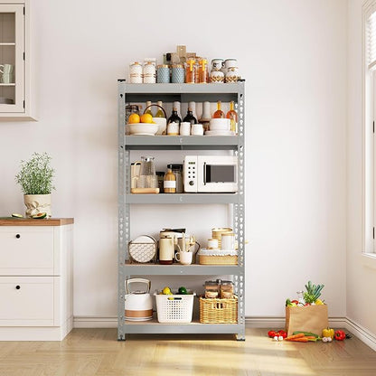 Yaheetech Storage Shelves 5 Tier Garage Shelving Heavy Duty Garage Shelves Adjustable Metal Shelving Unit Utility Rack Industrial Shelving for Warehouse Pantry Closet, 27.5"W x 12"D x 60"H, Light Gray