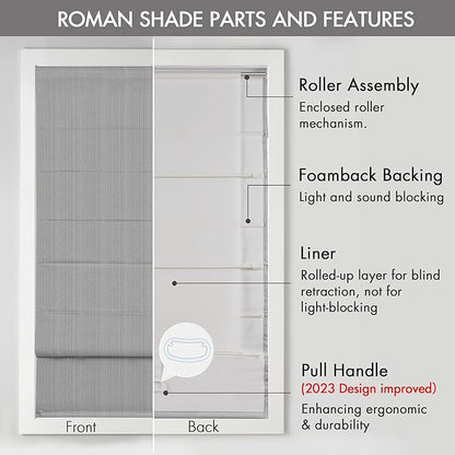 Madison Park Galen Cordless Roman Shade, 27"W x 64"H, Sheen Grey – Room Darkening, Thermal Insulated, Energy Efficient Window Blind with Subtle Sheen Basketweave Fabric for Privacy